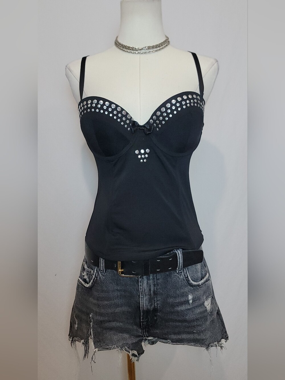 Tarea By Rue21 Black Studded Bustier Camisole, Size Large